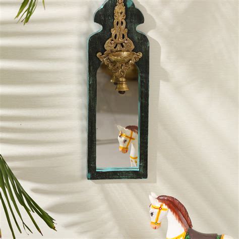 Buy Distress Finish Mirror with Brass Bell Diya in Unique Design ...