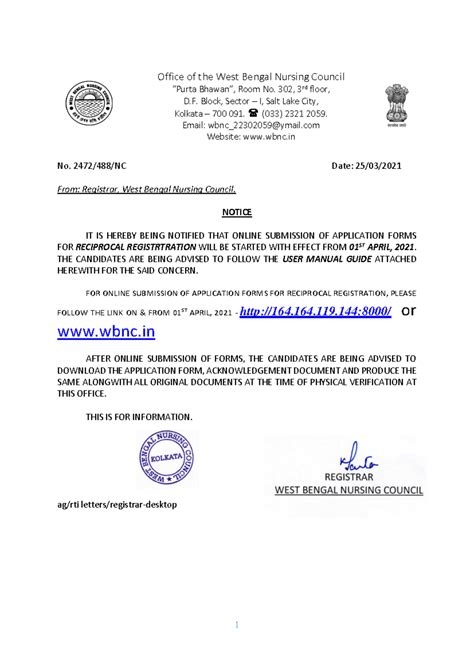 Reciprocal Registration Guidelines for WB Nursing Council (2021) - Studocu