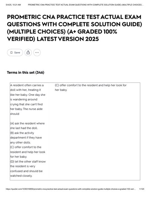 PROMETRIC CNA PRACTICE TEST ACTUAL EXAM QUESTIONS WITH COMPLETE ...