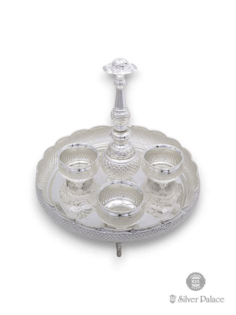 925 Sterling Silver Small Diamond With Elephant Motif Stand Plate Set ...