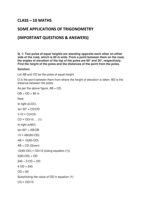 Some Applications of Trigonometry - CLASS – 10 MATHS SOME APPLICATIONS ...