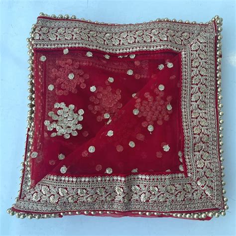 Bridal Red Festive Net Sequin Trail Dupatta – anokherang
