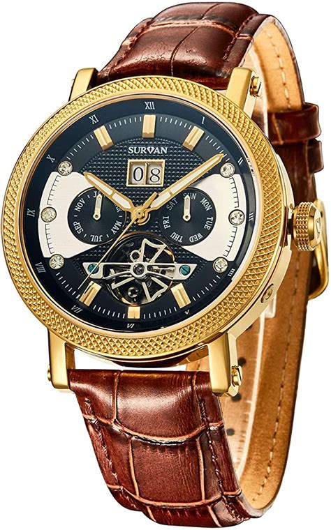 SURVAN Swiss Automatic Watch for Men Sapphire Crystal Mechanical Skele ...