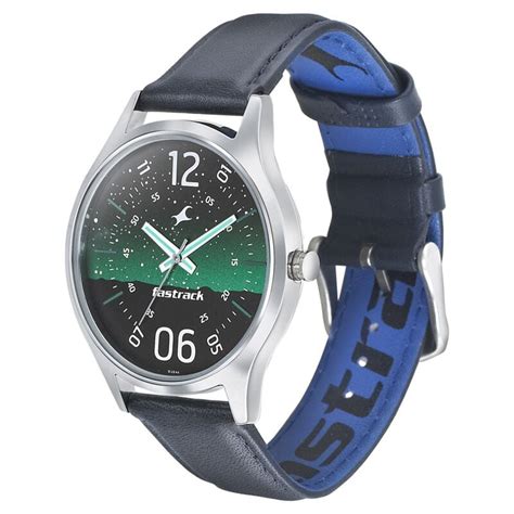 Fastrack Space Rover Quartz Analog Green Dial Leather Strap Watch for Guys