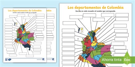 Mapa de los departamentos y capitales de Colombia - Twinkl