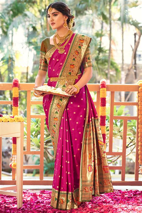Buy Magenta Pink Paithani Saree online-Karagiri