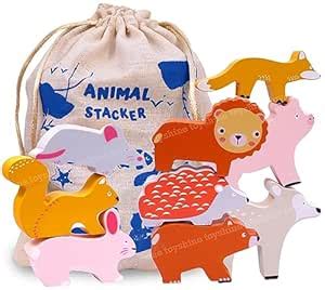 Buy Toyshine Wooden Zoo Animal Blocks Stacking and Balancing Toy ...