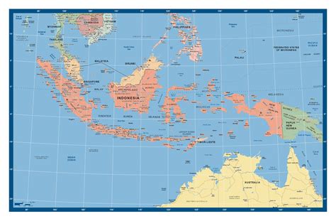 Businessmapsaustralia — Custom Regional Political map of Indonesia, with roads and cities.