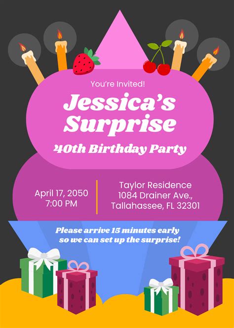 Free 40Th Birthday Invitation Templates, Editable and Printable