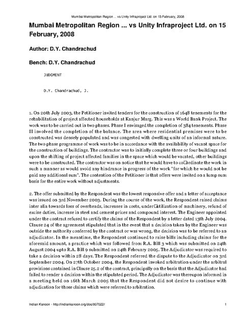 Mumbai Metropolitan Region vs Unity Infraproject Ltd on 15 February ...