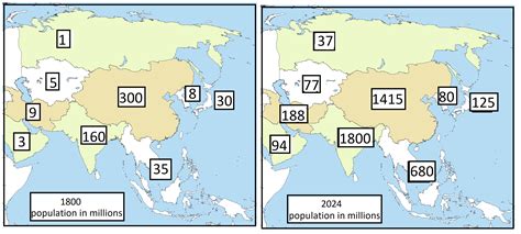 Population Map Of Asia Population Map Of Asia From, The World Book;