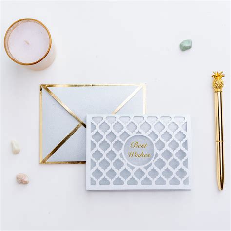 Silver Moroccan Pattern Cutwork Foldable Card (with Free Personalizati ...