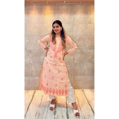 Peach Pure Chikankari Cotton Kurta – The Vasiliki