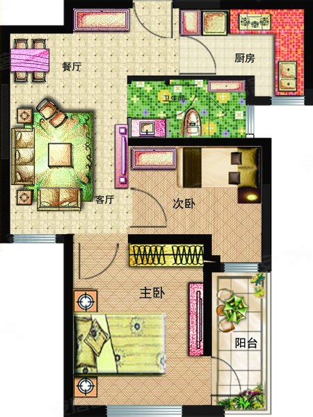 骏丰玲珑坊A2—1户型，骏丰玲珑坊2室2厅1卫0厨约70.00平米户型图，朝南朝向 - 上海安居客