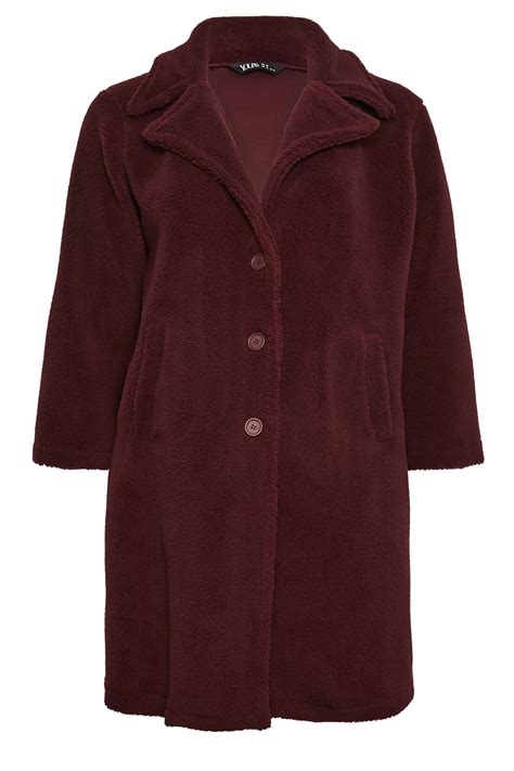 YOURS Curve Plus Size Dark Red Faux Fur Coat | Yours Clothing