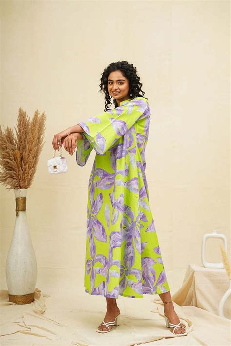 Purple Green Kaftan Style Shirt Dress – thesaffronsaga