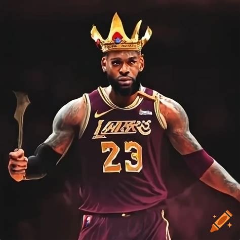 Lebron James in a king's crown with a sword next to a sleigh and ...