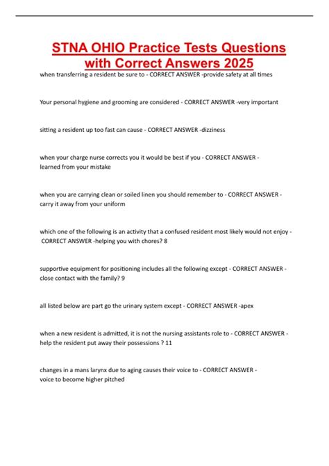 STNA OHIO Practice Tests Questions with Correct Answers 2025 - Stna ...