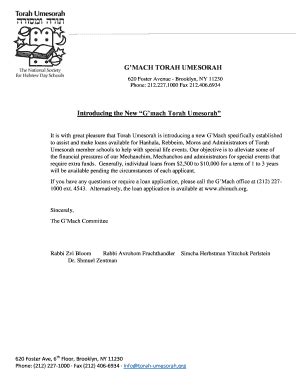Fillable Online chinuch G'MACH TORAH UMESORAH Introducing the New G ...