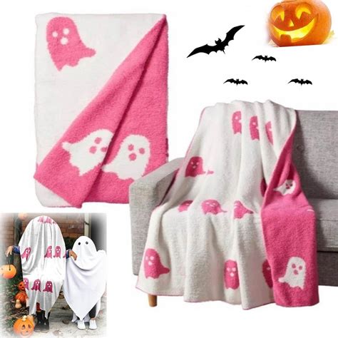 Amazon.com: Pink Ghost Blanket, Pink Halloween Blanket, Pink and White ...