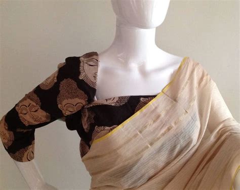Beige Self Design Cotton Saree With Buddha Print Cotton Kalamkari ...