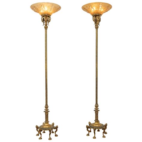 Pair of Antique French Art Nouveau Torchiere Floor Lamps, circa 1920 at ...