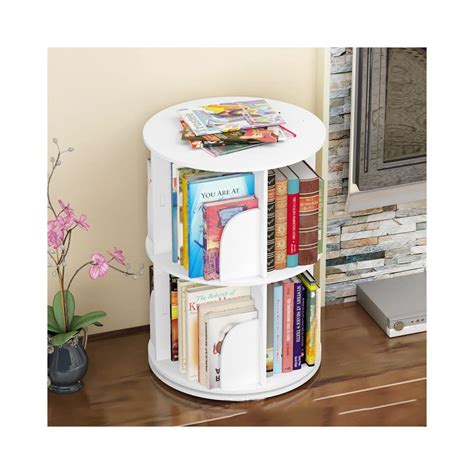 Buy Gdrasuya10 2 Tier Rotating Small Bookshelf 360 Degrees, Stackable ...
