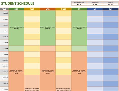 Image result for Weekly Class Schedule Template Excel