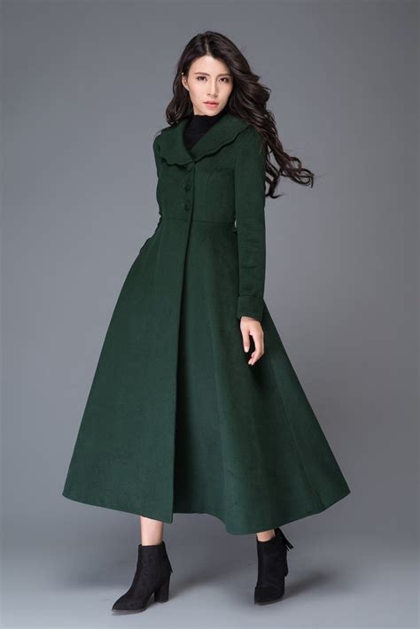Princess coat vintage wool coat long wool coat women Green | Etsy