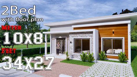 House Plans 10x8 with 2 Bedrooms Shed Roof - House Plans 3D