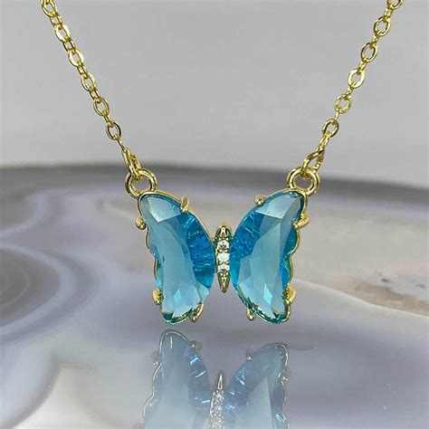 Avr Jewels Pretty Blue Crystal Butterfly Pendant Necklace For Women And ...