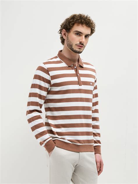 Mocha Textured Stripes Polo T Shirt – ottostore.com