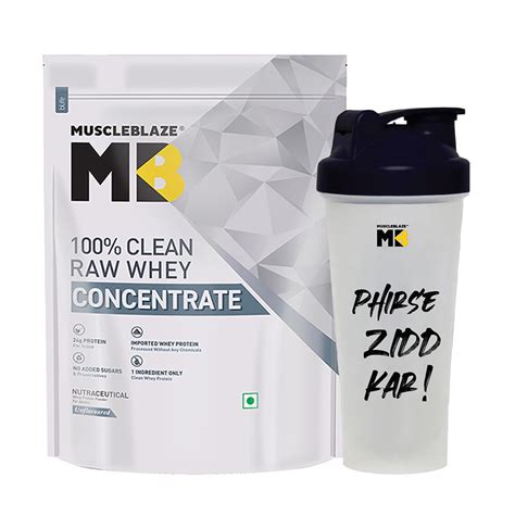 MuscleBlaze 100% Clean Raw Whey Protein Concentrate (Unflavoured, 1kg ...
