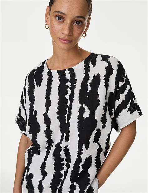 Buy Pure Linen Printed Relaxed Blouse at Marks & Spencer