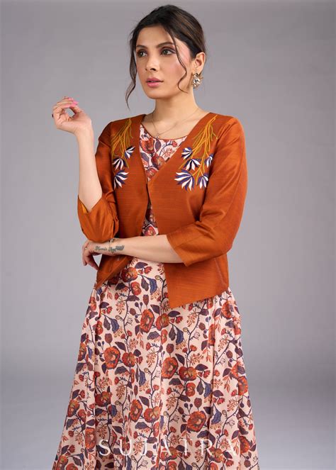 Rustic Radiance Embroidered Orange Cotton Silk Jacket – Sujatra