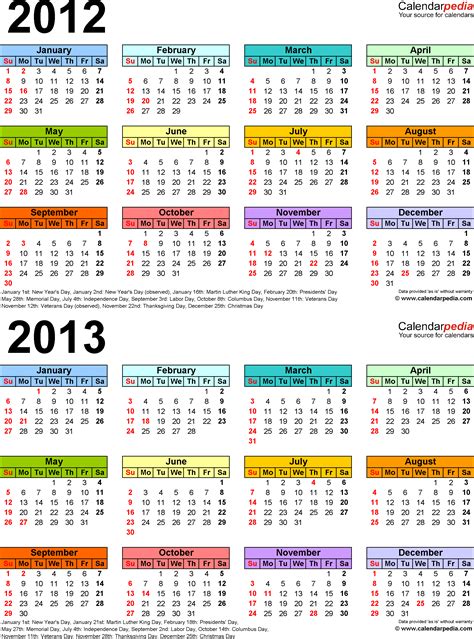 Printable Color Calendars 2013