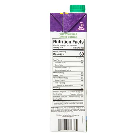 Pacific Foods Hemp Milk Nutrition Facts | Besto Blog