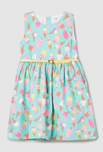 Girls Printed Fit & Flare Dress