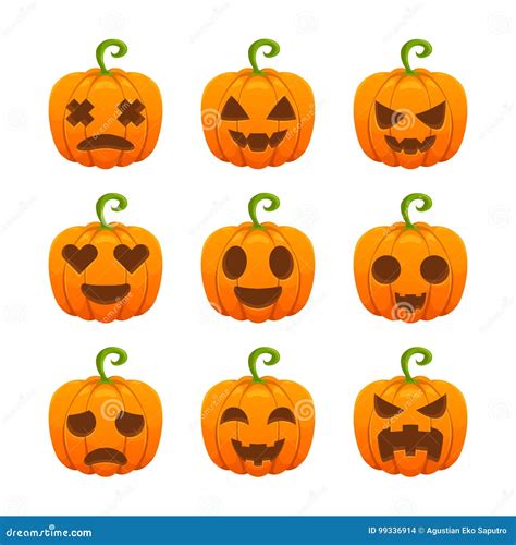 Halloween Pumpkin Character Emoji Vector Collection Stock Vector ...