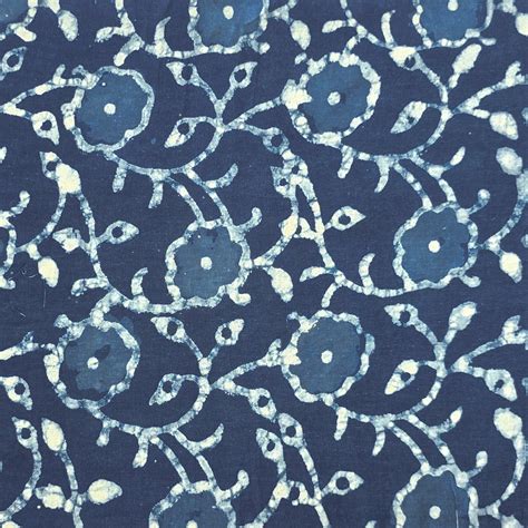 Pure Cotton Indigo White Flower Jaal Hand Block Print Fabric – Sanskruti