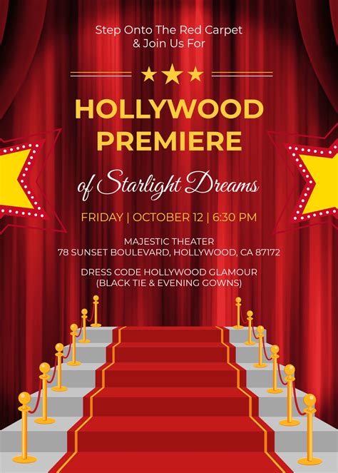 Free Hollywood Premiere Invitation Template to Edit Online