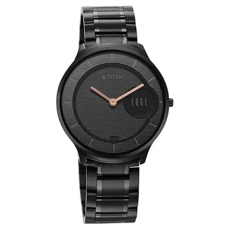 Titan Mens 42.55 x 4.10 x 38 Edge Metal II Black Dial Stainless Steel ...