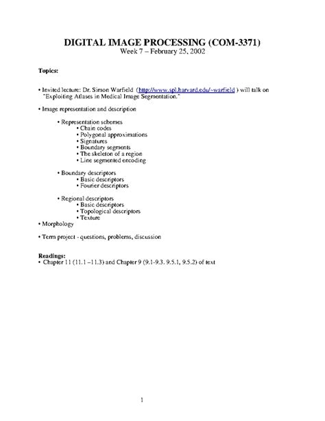 Boundary Descriptors in Digital Image Processing (COM-3371) Notes - Studocu