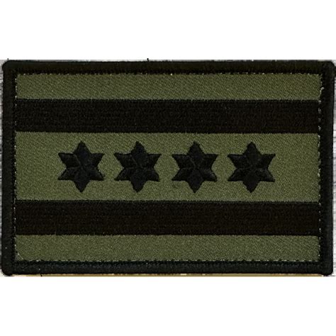 CITY OF CHICAGO FLAG PATCH: Black / Olive Drab, Size 3.5" x 2.25 ...