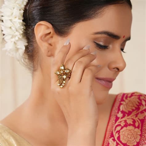 Gorgeous antique gold kundan adjustable finger ring I Buy now ...