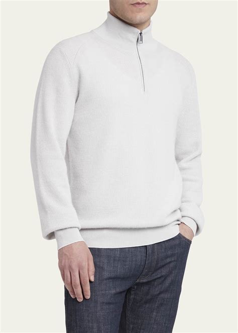 Brioni Men's Cashmere-Wool Quarter-Zip Sweater - Bergdorf Goodman