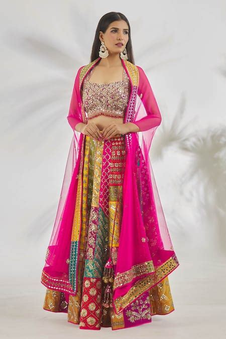 Buy Multi Color Brocade, Silk Sequins, Embellished Patchwork Lehenga ...