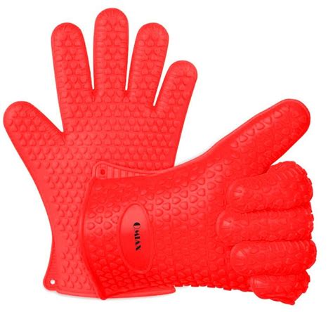 Omiax Silicone BBQ Waterproof Oven Mitts (2 Pack) (Red) : Amazon.in ...