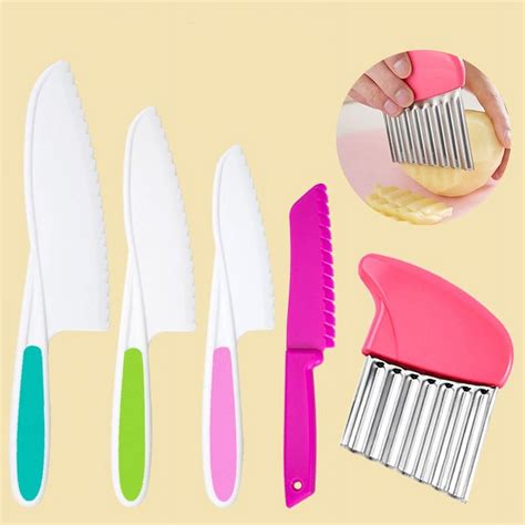 Bexikou Kids Friendly Knife Set, 5 Pcs Nylon Child Safe Cooking Knives ...