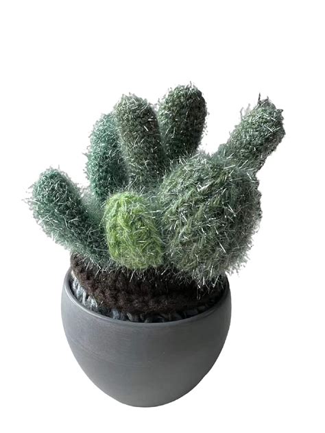 Crochet Cactus Plant, Simulated Fake Plant, Round Gray Pot Green Small ...